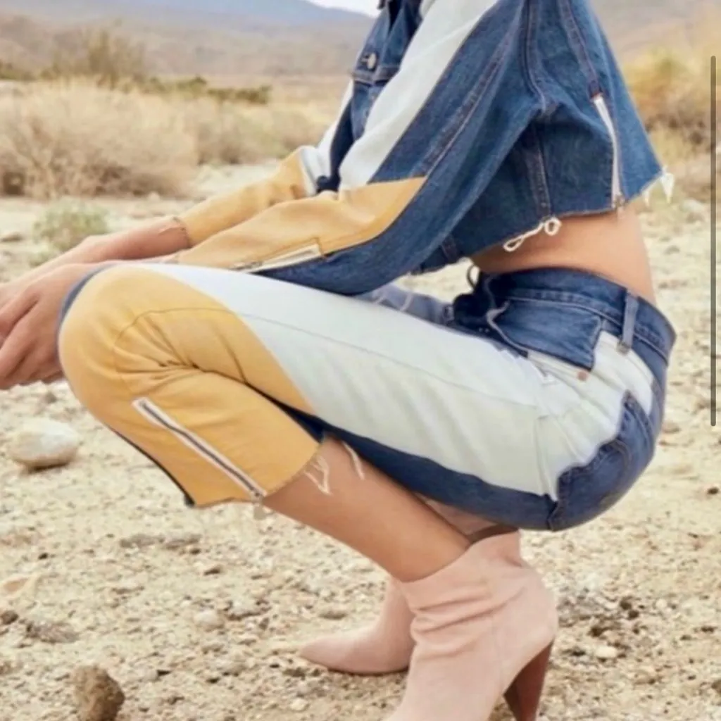 LEVI’S Premium Moto Color Block Crop Raw Edge Button Fly Jeans Sz 27/28🧡 - Image 14