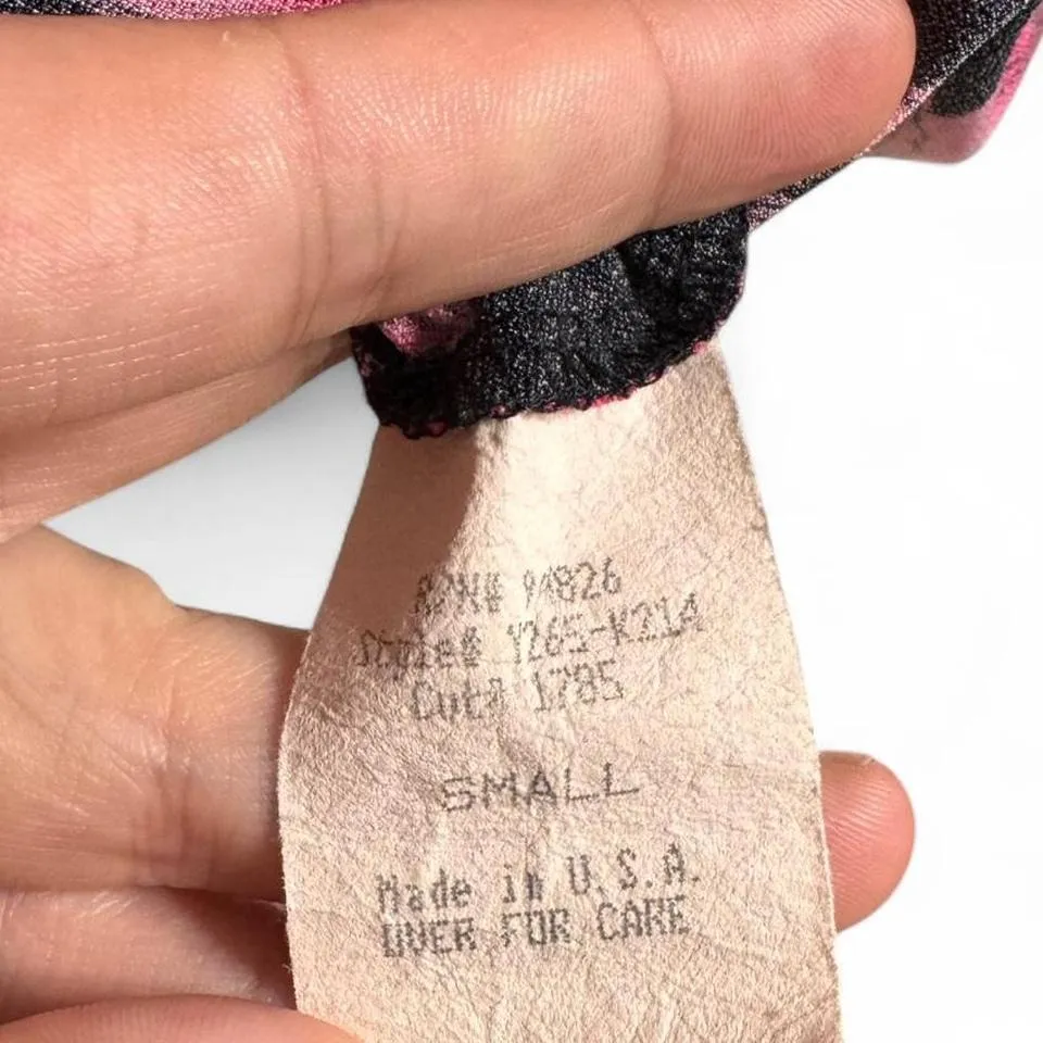 Y2K Black Pink Floral Wrap Top Tie Back Women's Small Sleeveless V Neck USA Made - Image 8