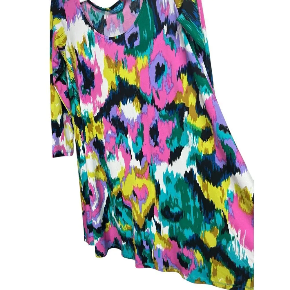 Tori Richard Honolulu Tunic Dress Multicolor Pullover Abstract 3/4 Sleeves XS - Image 7