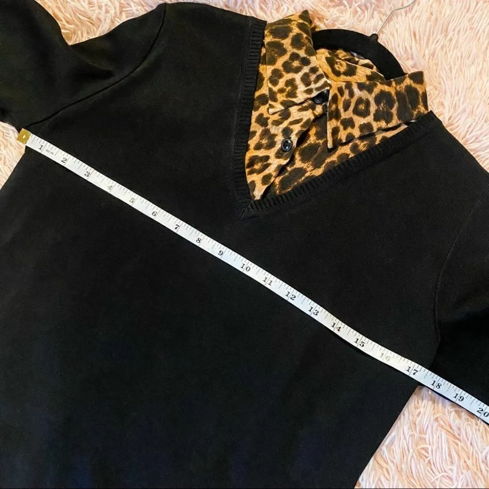 Misook  Leopard Collared Blouse in Black Small Petite - Image 2