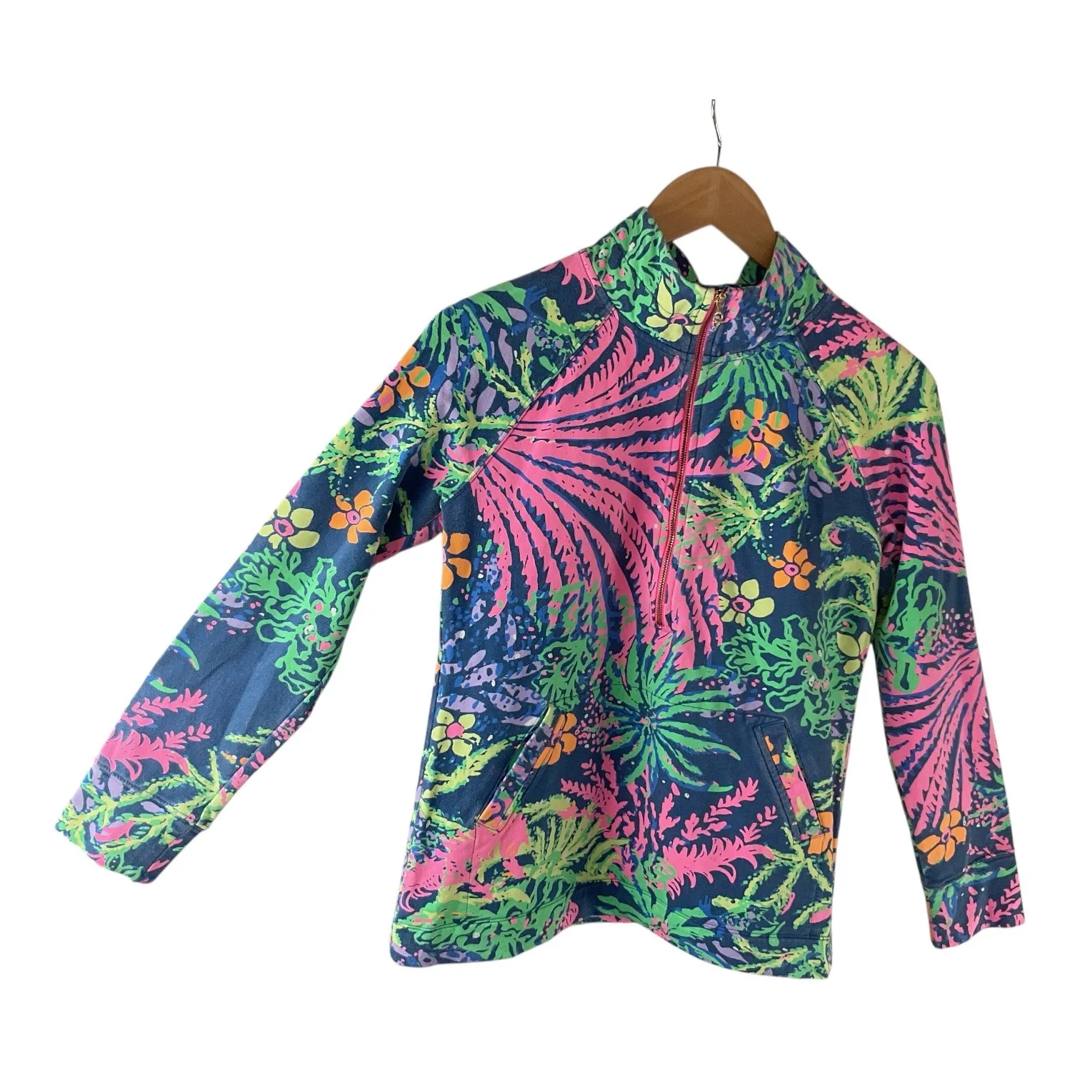 Lilly Pulitzer‎ Popover Pullover Quarter Zip Up Palms Print - Image 4