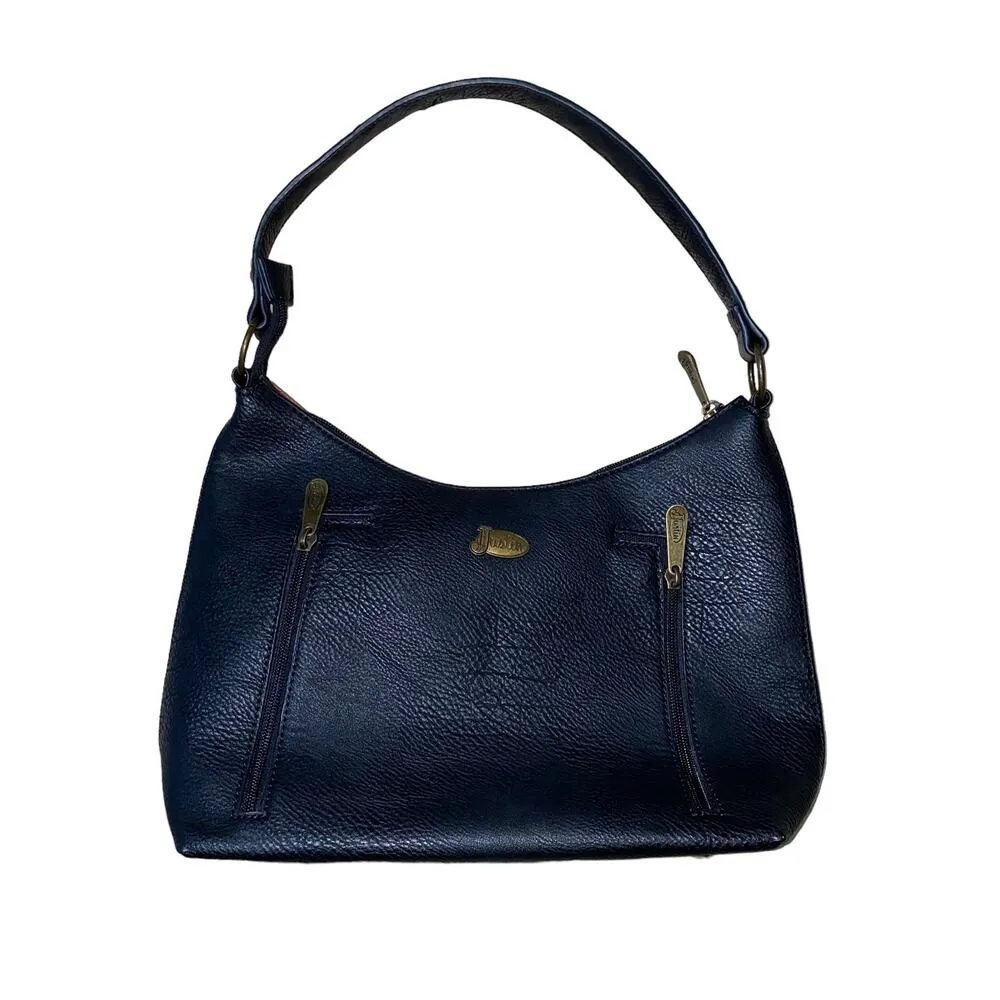 Justin Western Conceal Carry Embroidered Studded Tote Bag Purse Black/Chestnut - Image 3