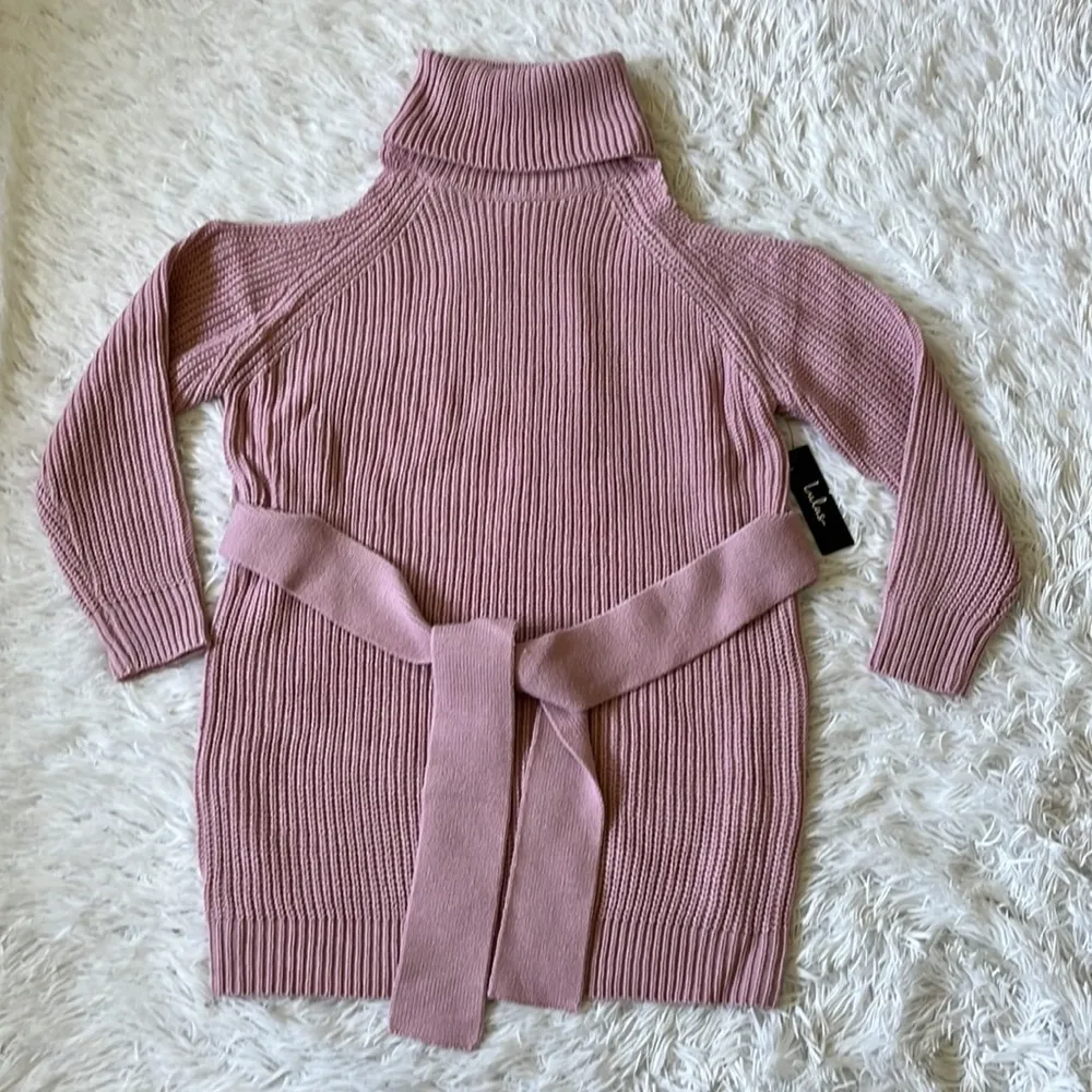 Lulus Women’s Sweet Demeanor Pink Turtleneck Cold-Shoulder Sweater Dress Small - Image 4