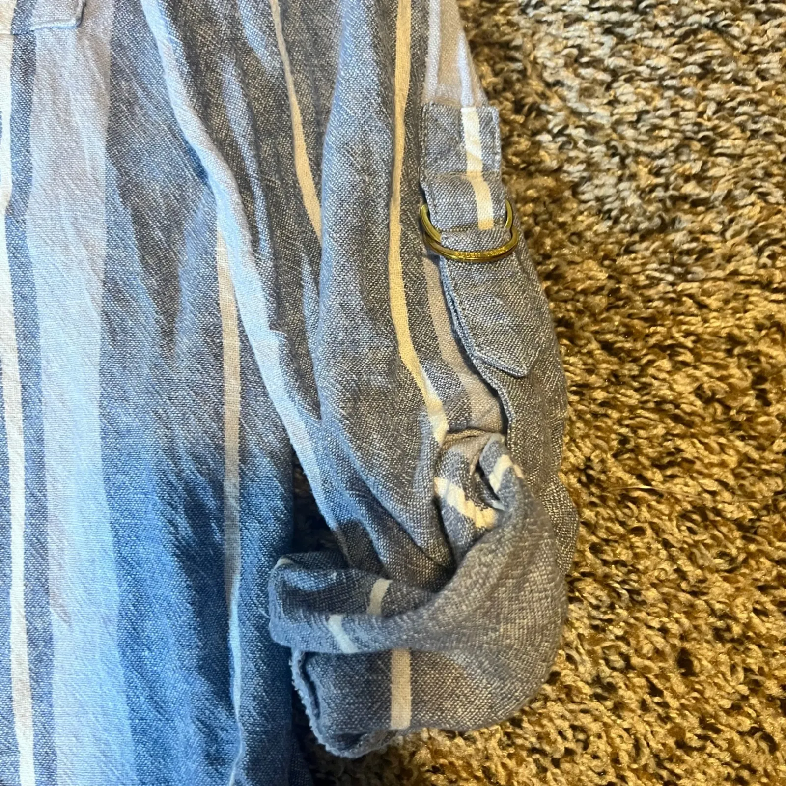 ELLEN TRACY Striped Linen Blend Tunic Shirt Dress Womens Small Roll Tab Sleeves - Image 8