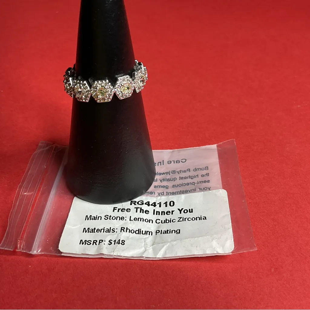 Bomb Party RG44110 “Free The Inner You” Cubic Zirconia on Rhodium Sz 10 Ring NWT Silver - Image 4