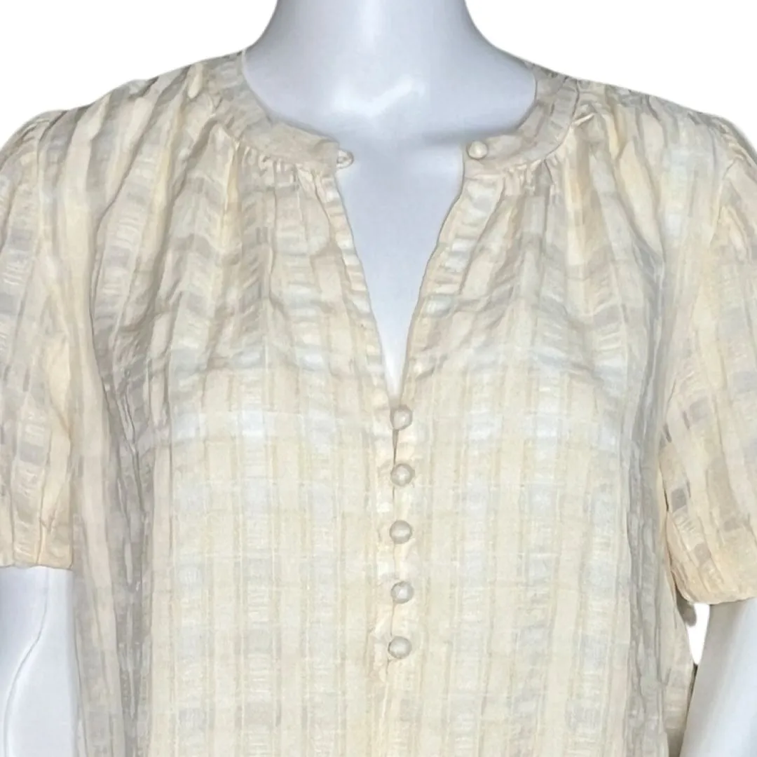 Current Air Womens Small Cream Checker Jacquard Puff Sleeve Top Sheer Bohemian - Image 5