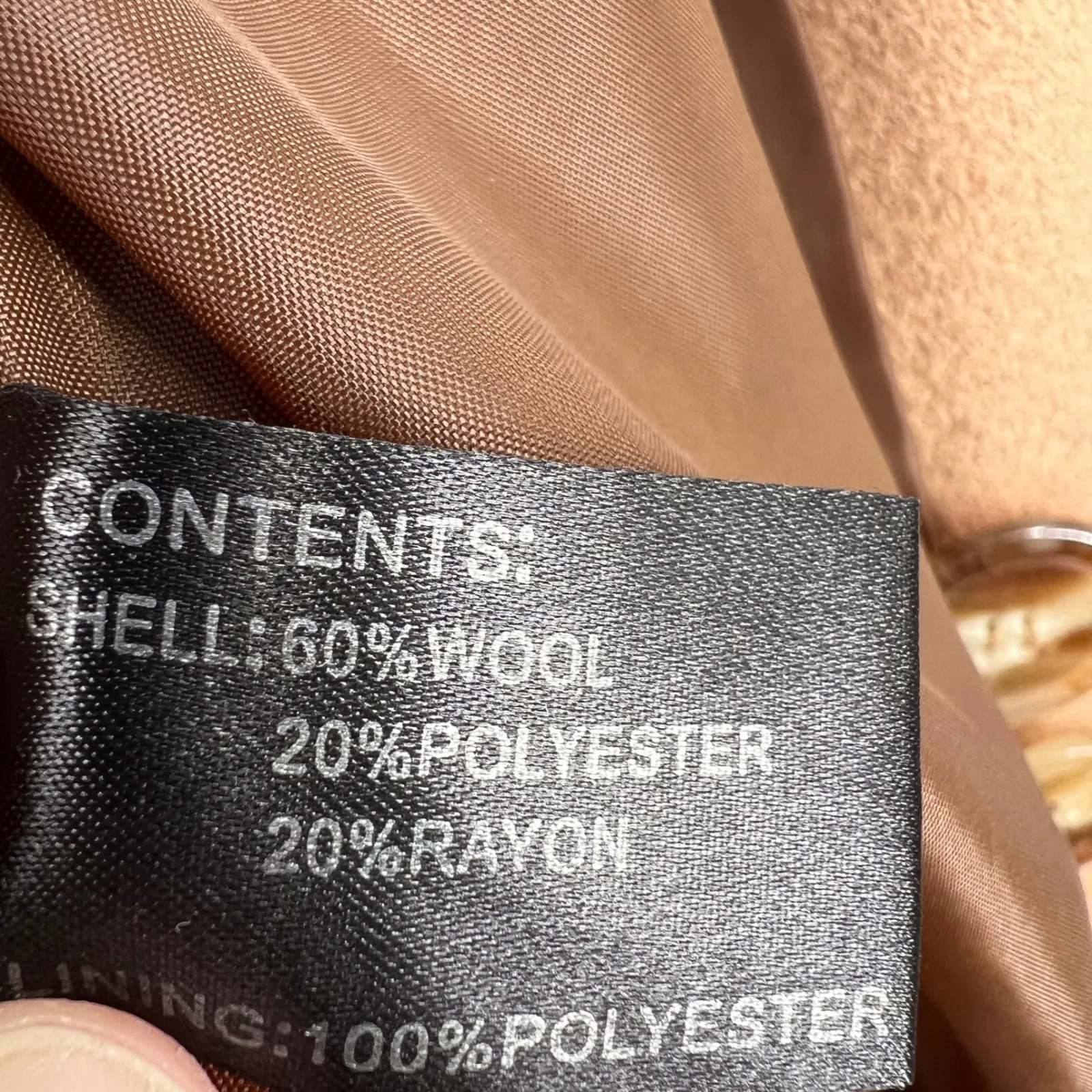 PORTRAIT Tan Wool Blend Double Breasted Peacoat Jacket Size Medium Minor Flaws - Image 7