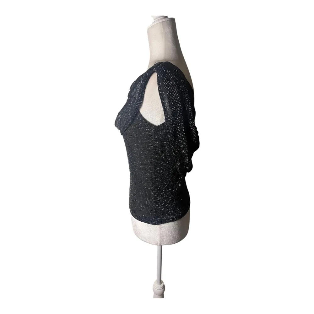 Y2K Vtg Black Sparkly Cowl-Neck Tank - Image 5