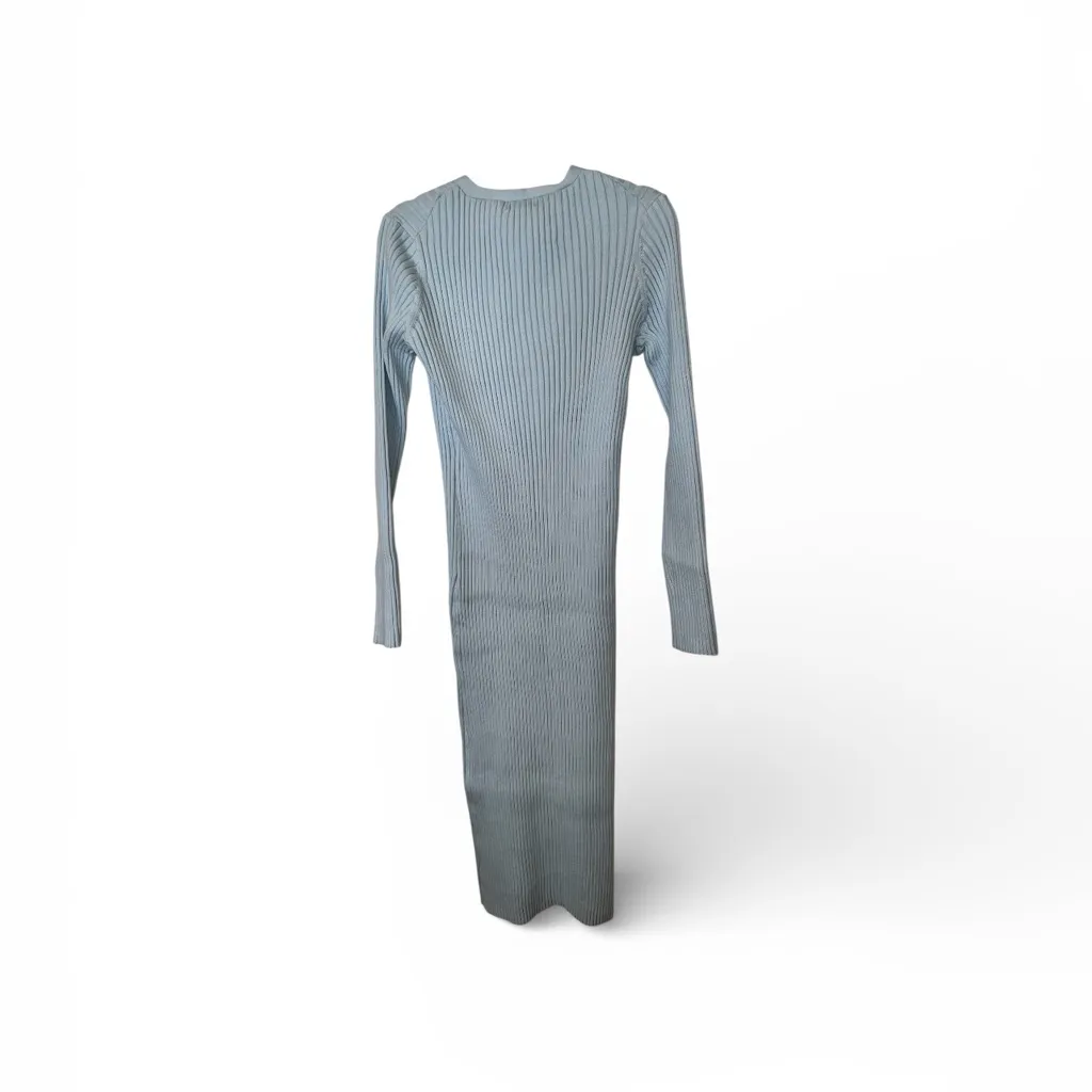 525 America Ribbed Button-Front Midi Dress Cardigan Sky Blue NWT Size L - Image 3