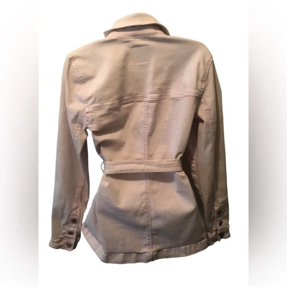 Maurices Stretch Denim Trench Jean Jacket Sz. S Belted Light Pink Cotton - Image 4