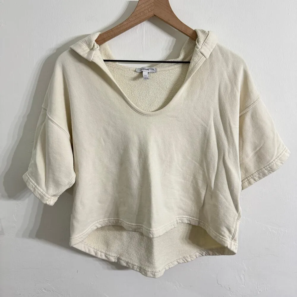 JOIE Irving Cropped Hoodie Bleached Sand White Cream Size XXS - Image 5