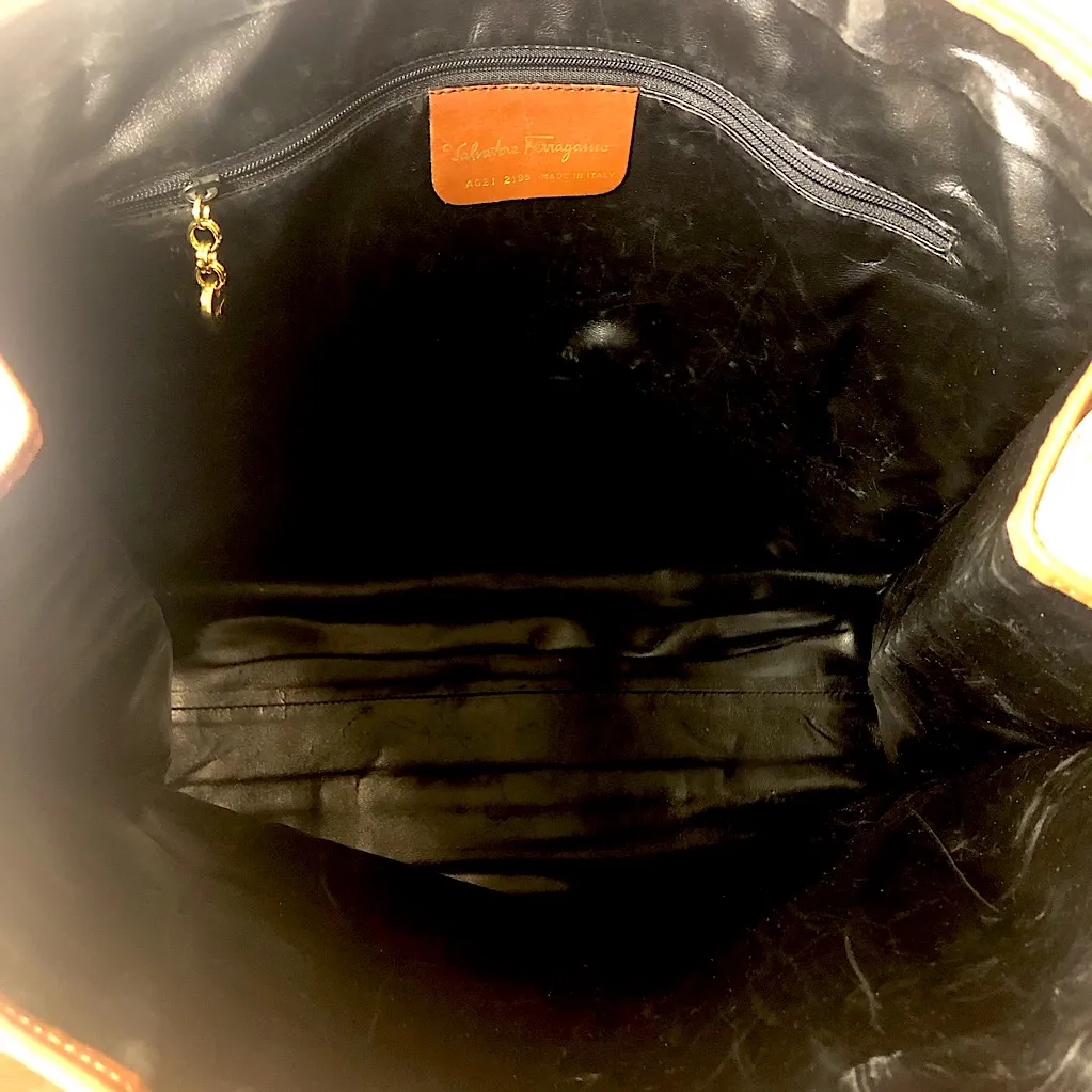 SALVATORE FERRAGAMO Jungle Coated Canvas Leather Shoulder Strap Tote Lined Bag - Image 12