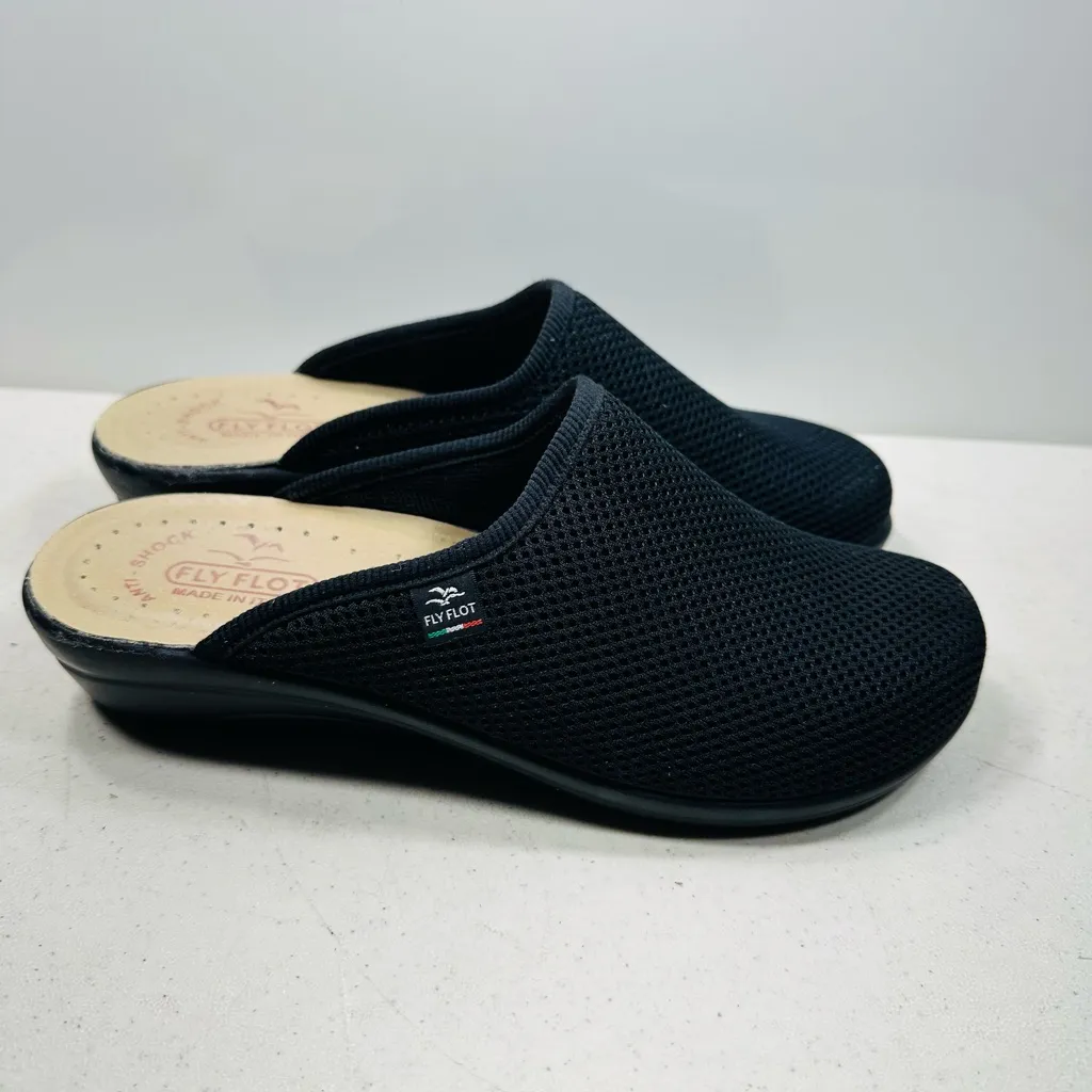 Fly Flot Womens Black Mesh Mules Clogs Italy Anatomic Anti Shock EU 40 US 9 - Image 3