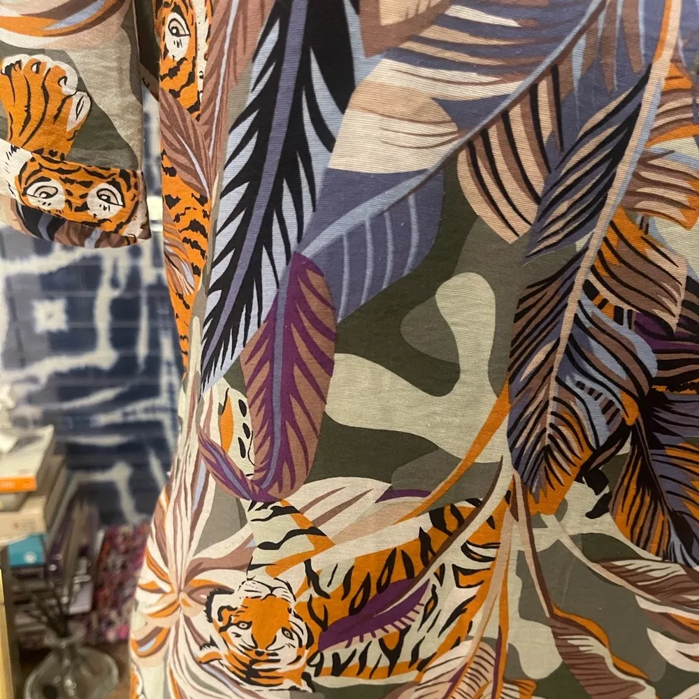 Women’s Topshop Short Sleeve Tiger and Camo Print Shift Dress Spring Vacay Sz L - Image 5