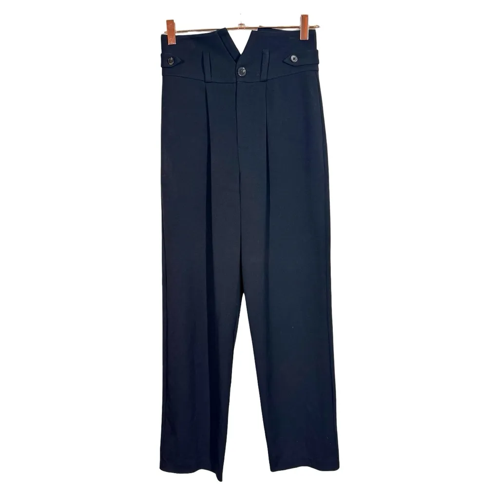 Fleur du Mal Tuxedo Pleated High Waisted Notched Pants Trousers in Black Size 2 - Image 4