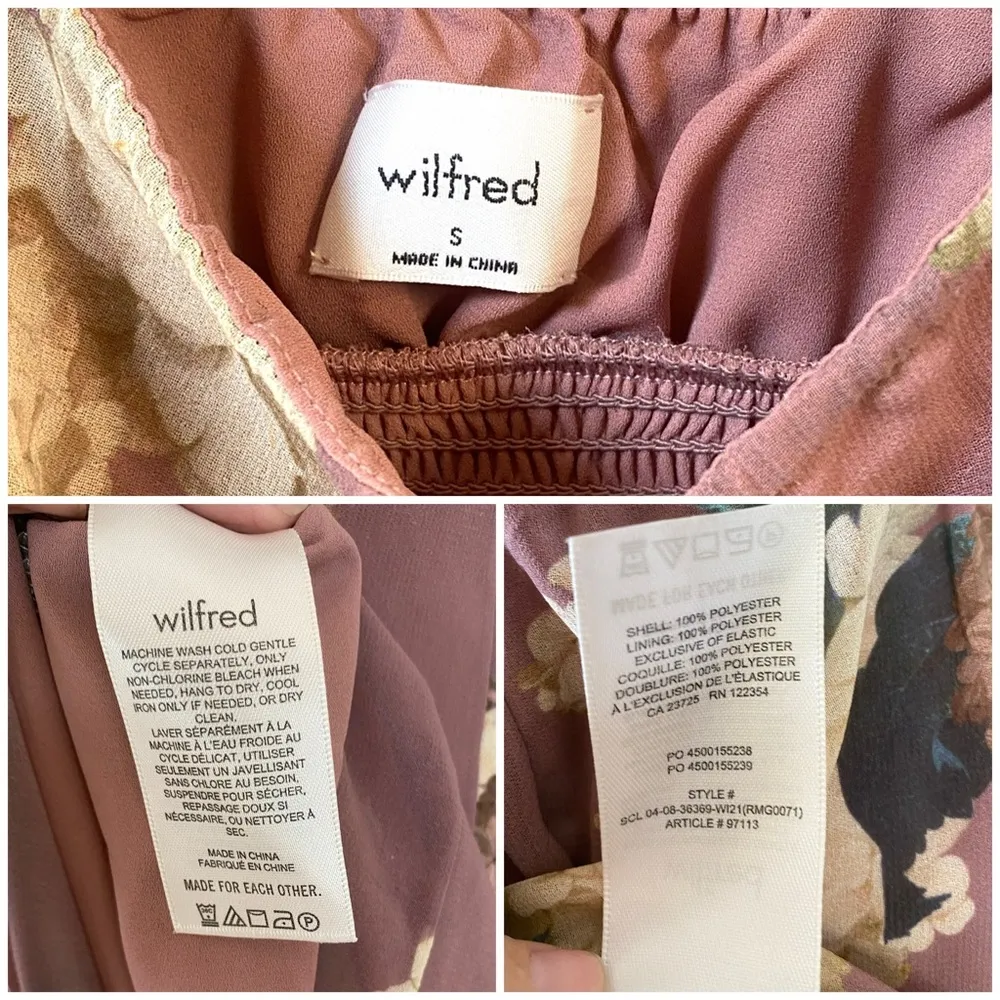 Wilfred Genoa mauve brown smocked side slit floral midi dress Small Purple - Image 11