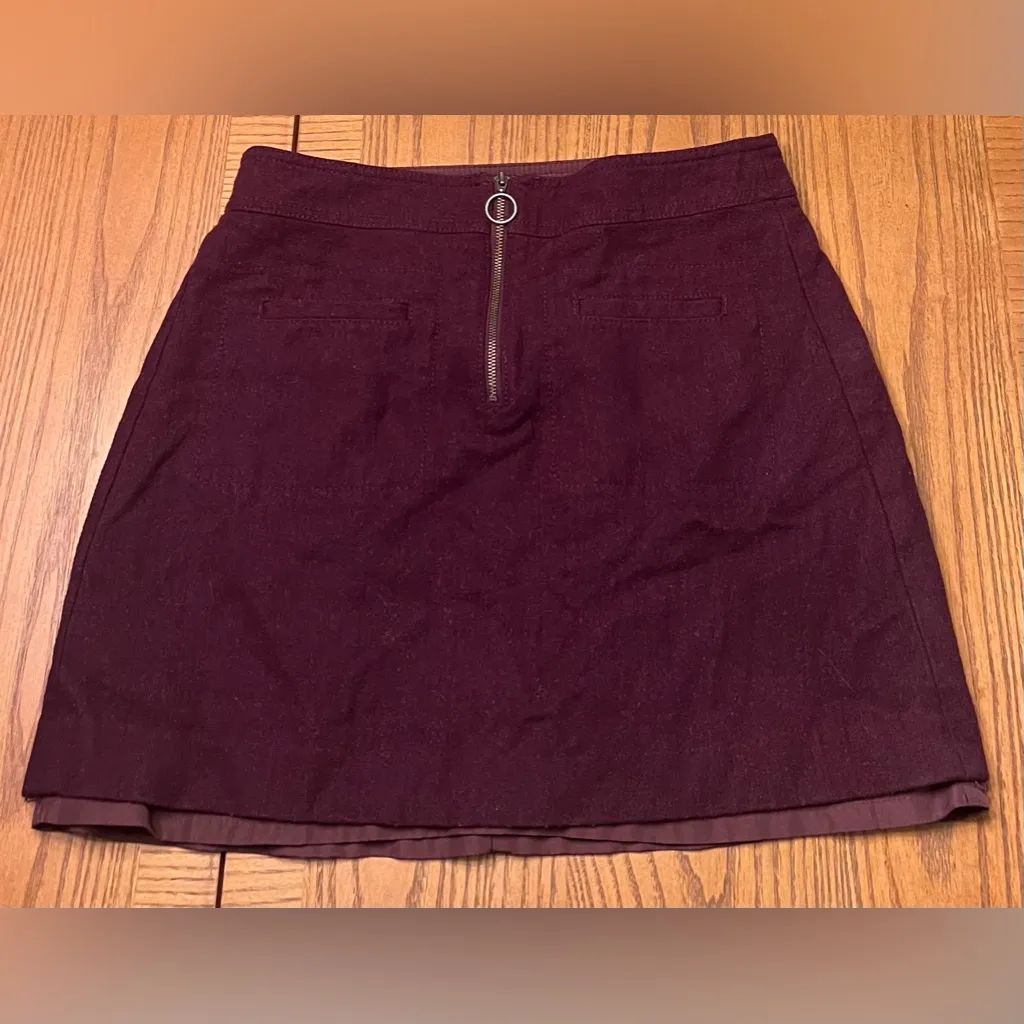 Madewell Fireside Front-Zip‎ A-Line Wool Mini Skirt in Rich Plum Burgundy Size 2 - Image 7
