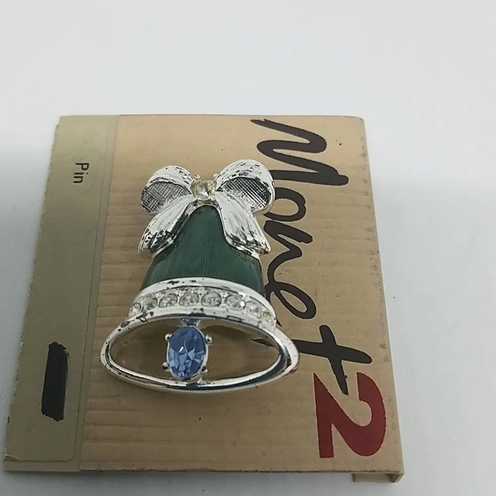 Monet 2 Silver, Green, & Blue Metal Christmas Pin - Image 3