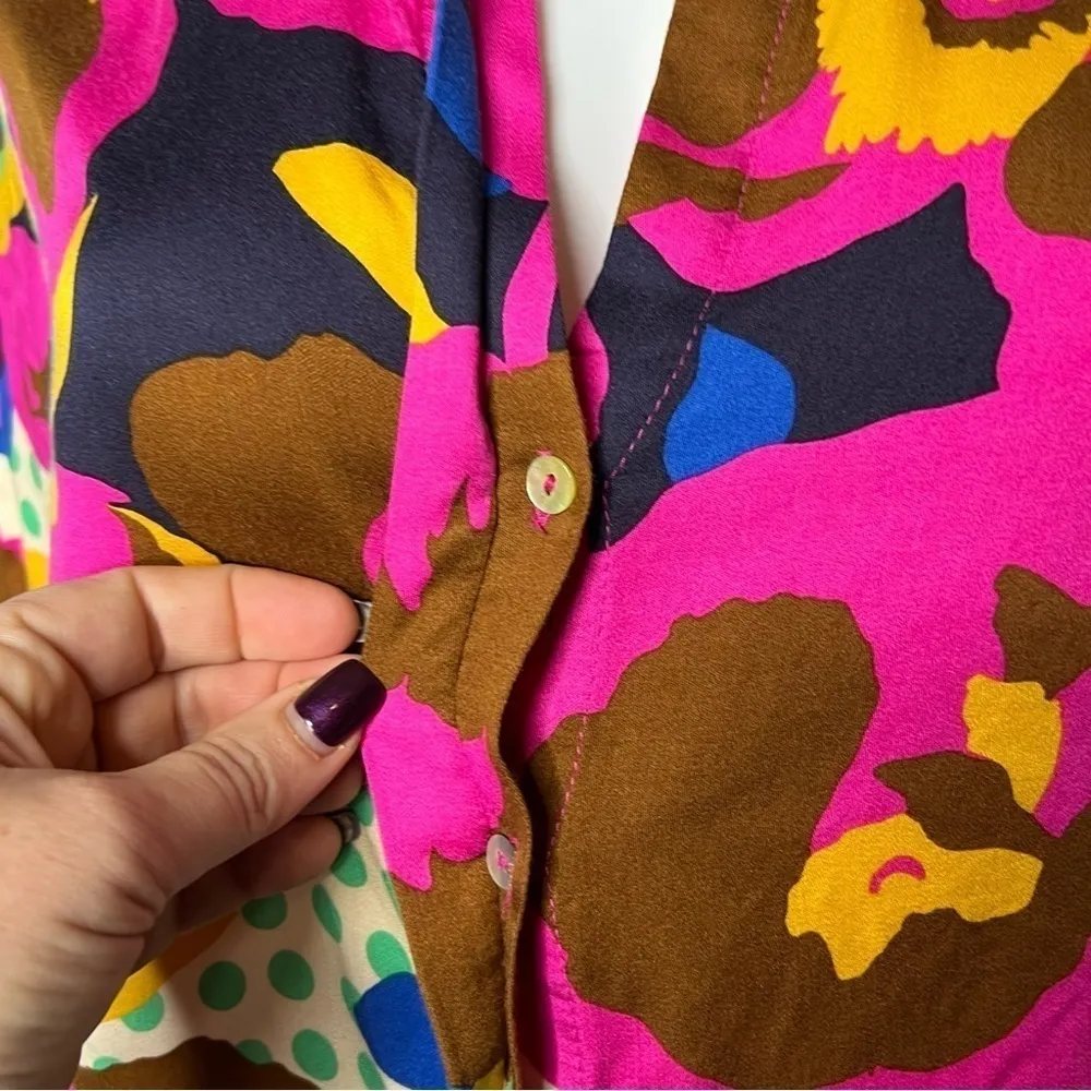 Karlie NWT Pink Floral Polka Dot Button Up Blouse M Bold Retro Print Top - Image 4