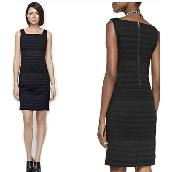 Eileen Fisher Square Neck Ponte Sheath Dress Size 14 Charcoal Black Striped - Image 2