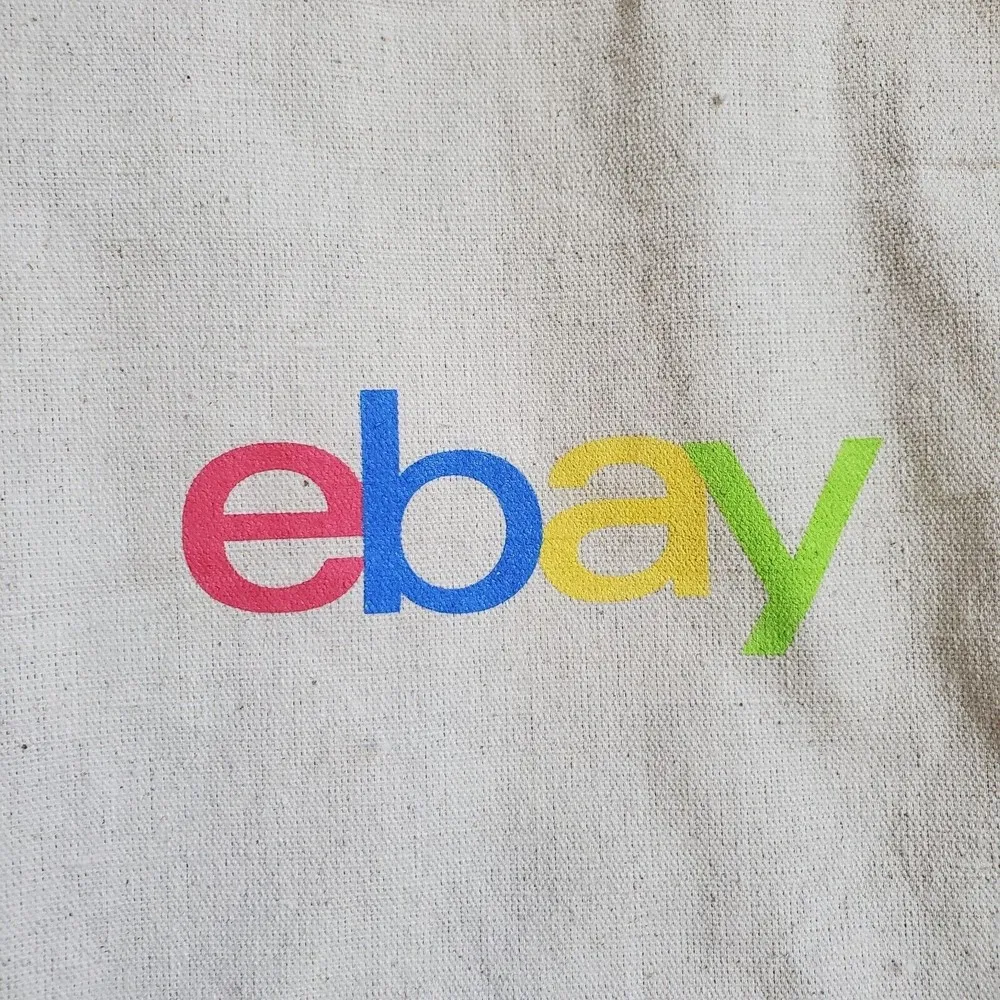 eBay Logo Branded Beige Canvas Cotton Tote Bag Reusable Shopping 11"x13" NWT - Image 3
