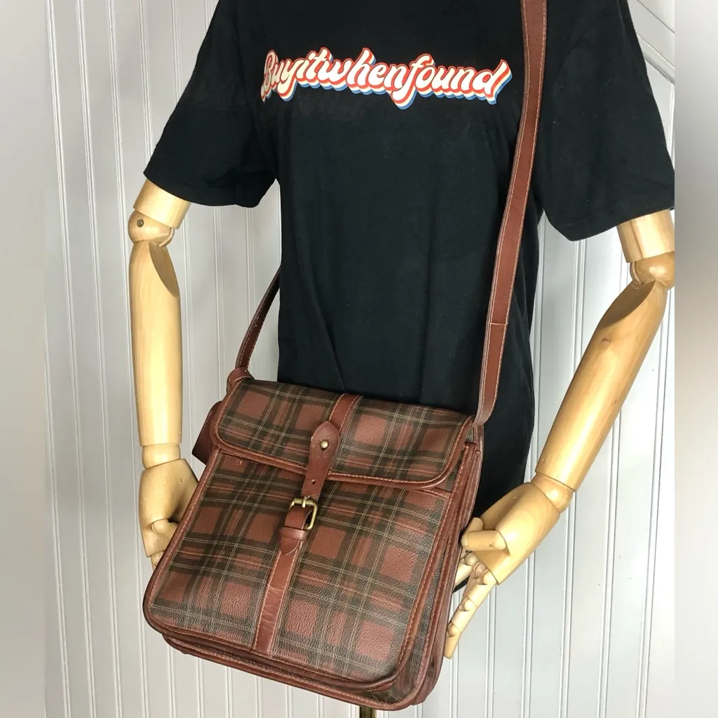 RALPH LAUREN Tartan Plaid Brown Green Plaid Doctor's Crossbody Messenger Bag - Image 6
