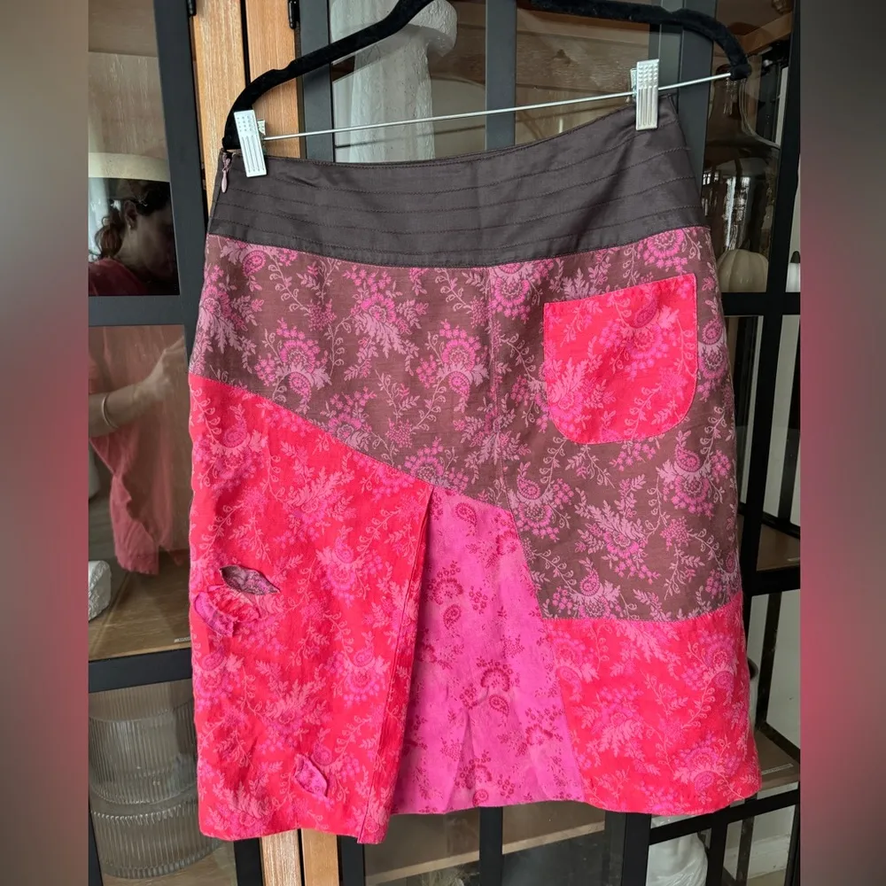 Vintage Y2K Oilily Patchwork Skirt midi Floral Boho Appliqué deadstock print Pink Size M - Image 2