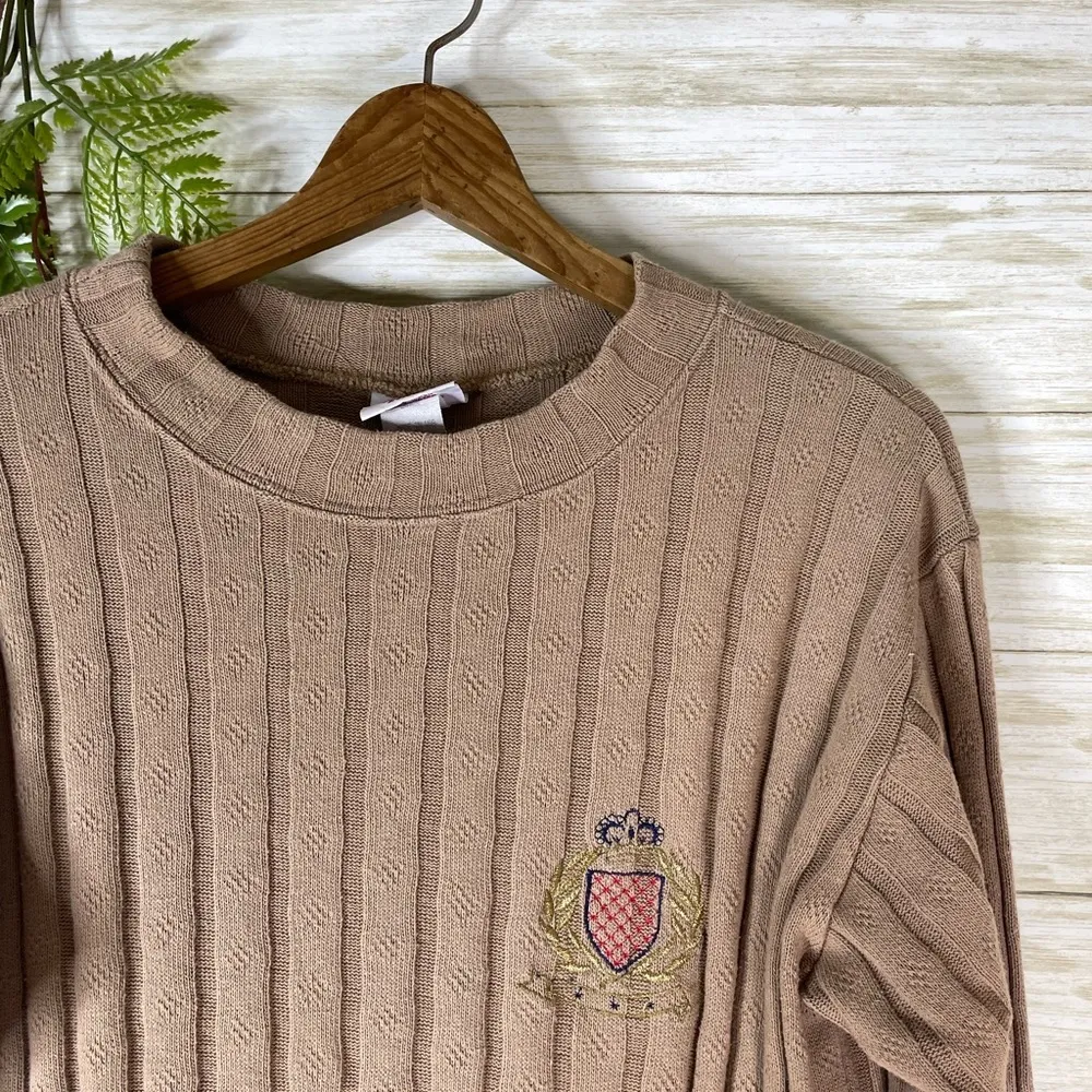 Vintage Tan Neutral Preppy Ribbed Sweater Size L - Image 4