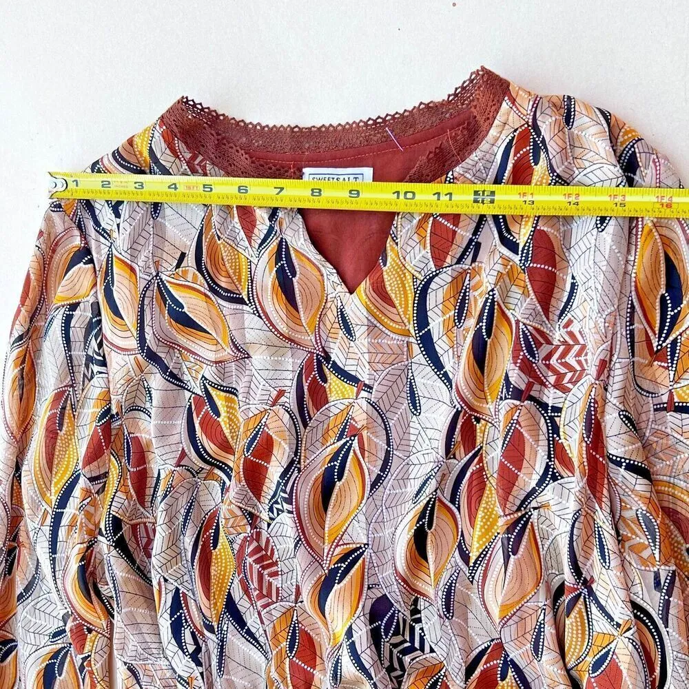 Sweet Salt Floral Long Sleeve Bohemian chic multicolor Key Hole Back Dress 12 Brown - Image 10