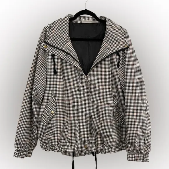 Catherine Malandrino Black Brown and White Checkered Utility Jacket Windbreaker - Image 1