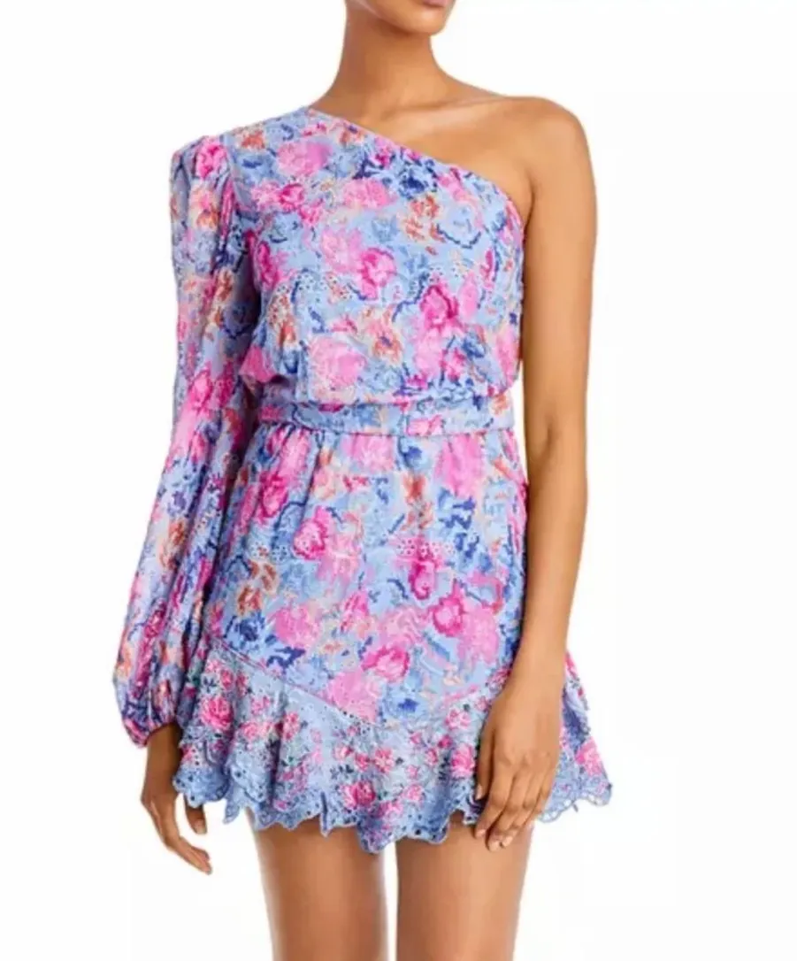 NWOT Hemant & Nandita One Shoulder Floral Long Sleeve Eyelet Mini Dress size XXS! - Image 3