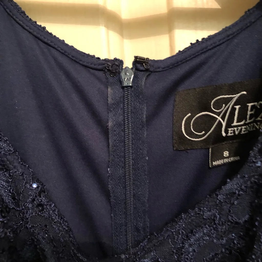 Alex Evening Lace Sequin Cocktail Midi Dress Navy blue Size 8‎ - Image 6
