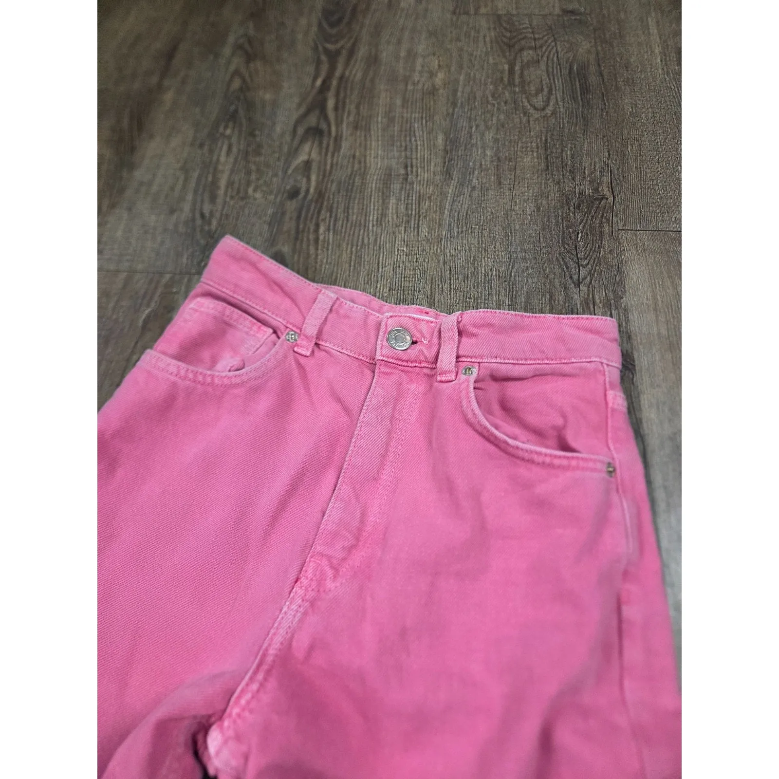 Zara Women’s Pink Jeans High Rise Wide Leg Raw Hem Size 4 - Image 2