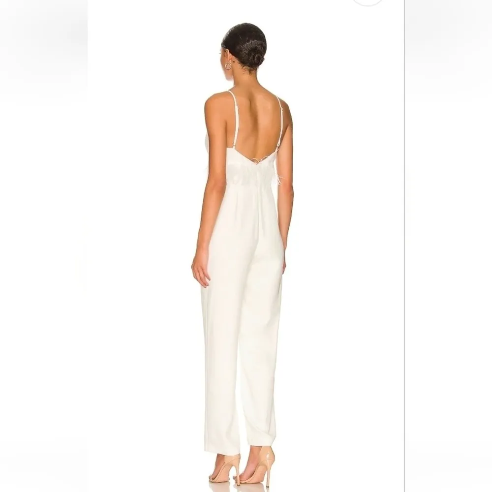Saylor Krysta Jumpsuit White Sleeveless Small Feathers Bridal Wedding - Image 2