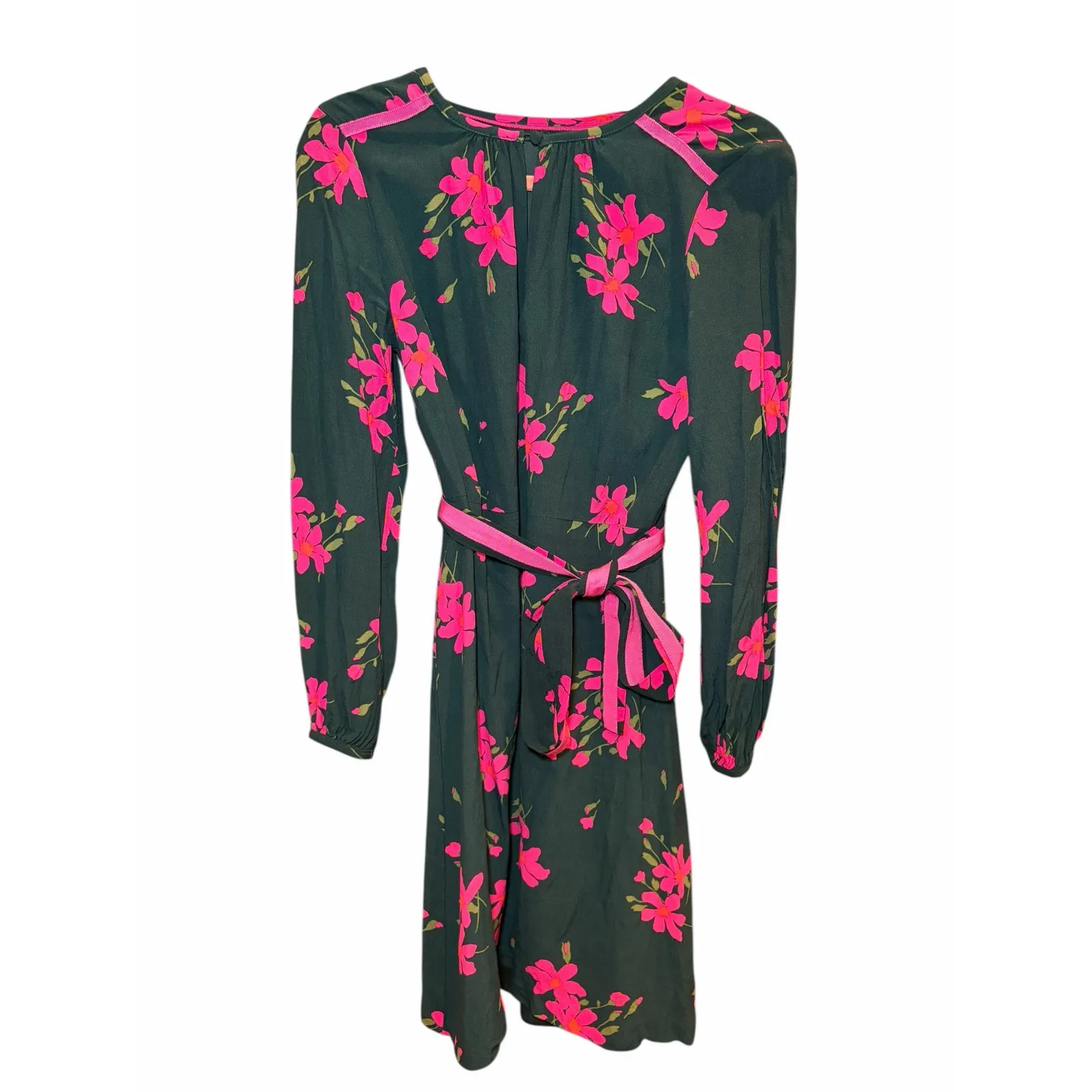 Boden Women US 6 Mara Bramble Belted Floral‎ Hunter Green Pink Long Sleeve Dress - Image 2