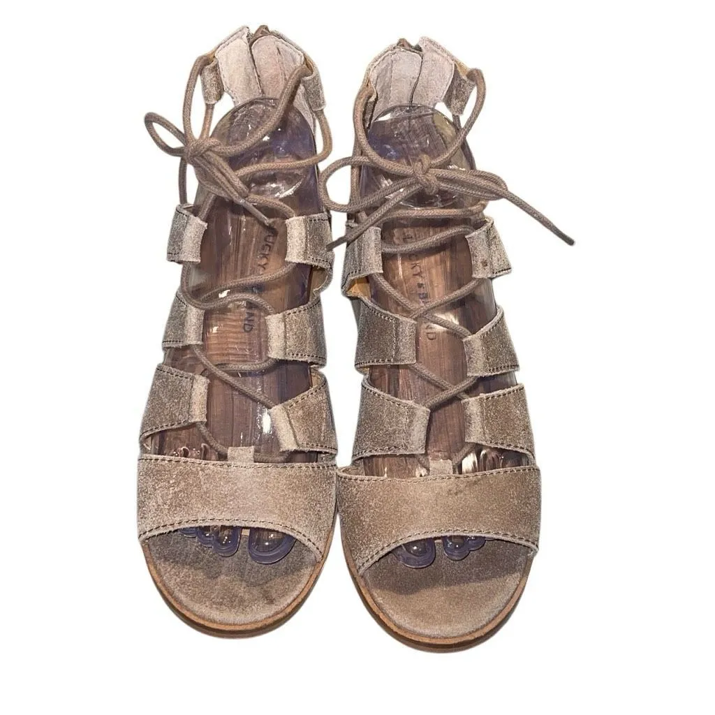 Lucky Brand Tazu Sandal Women's Fisherman Lace Up‎ Zip Back Tan Size 7.5 - Image 2