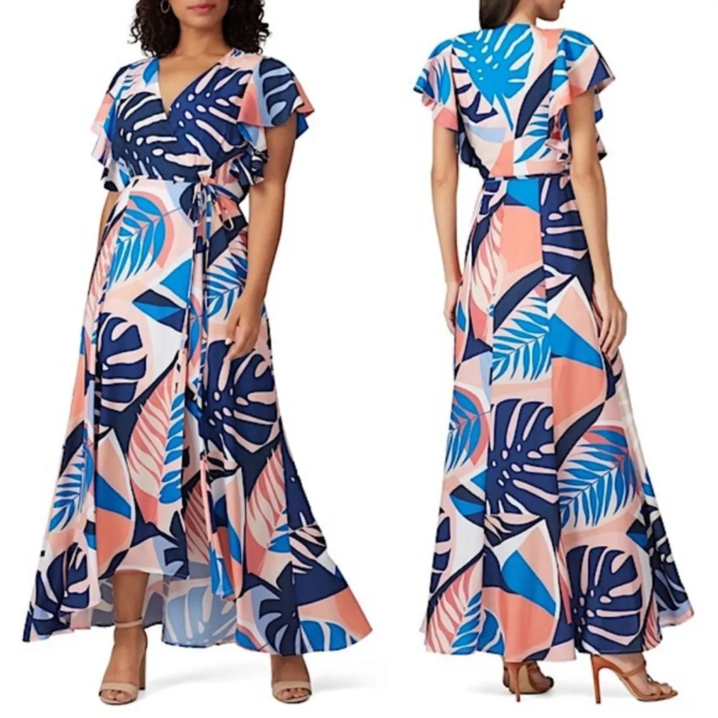HUTCH Anthropologie tropical leaf print maxi wrap dress - Image 2