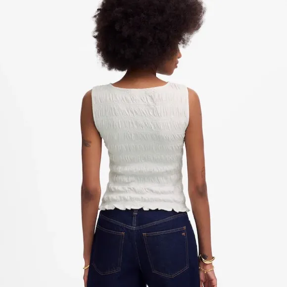 MADEWELL White Linen Blend Smocked Boatneck Tank Top Size XXS - Image 3