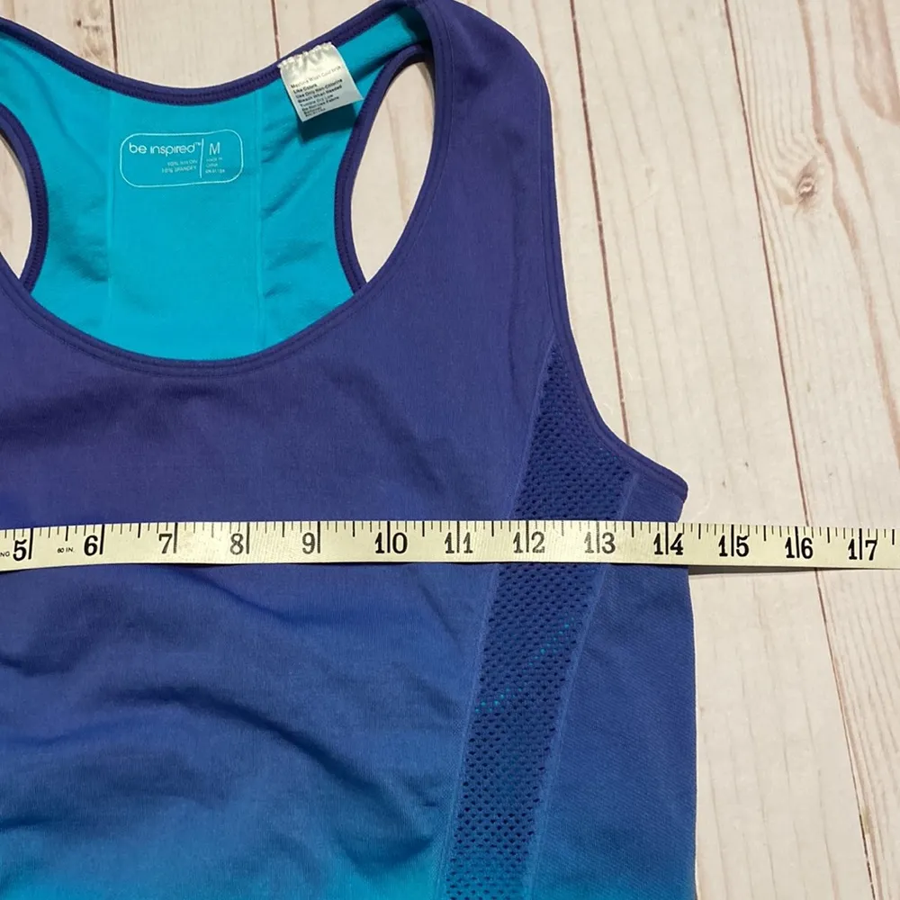 Womens yoga Athletic Sleeveless tank Top Purple Aqua Tye Dye ombre M - Image 9
