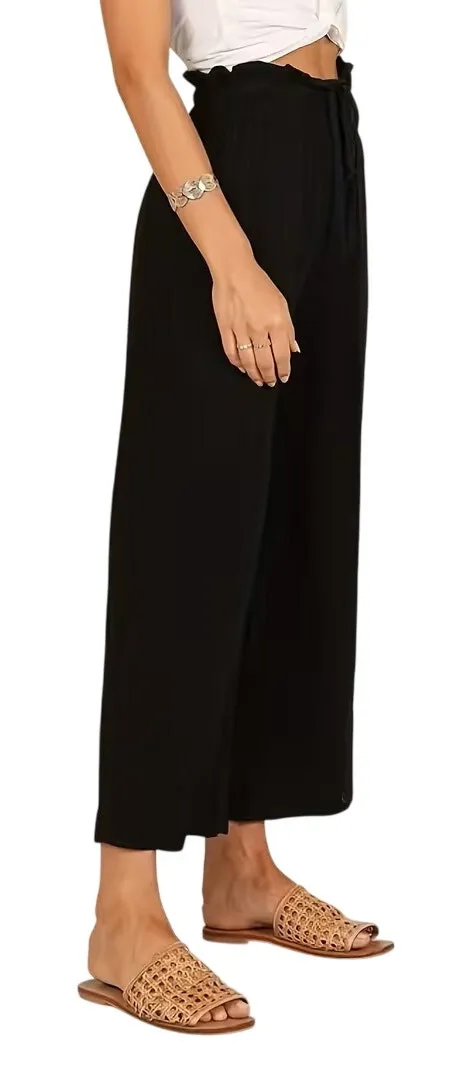 NWT ~ Black Drawstring Elastic Waist Casual Wide Leg Pants ~ Women's Plus XXL - Image 1