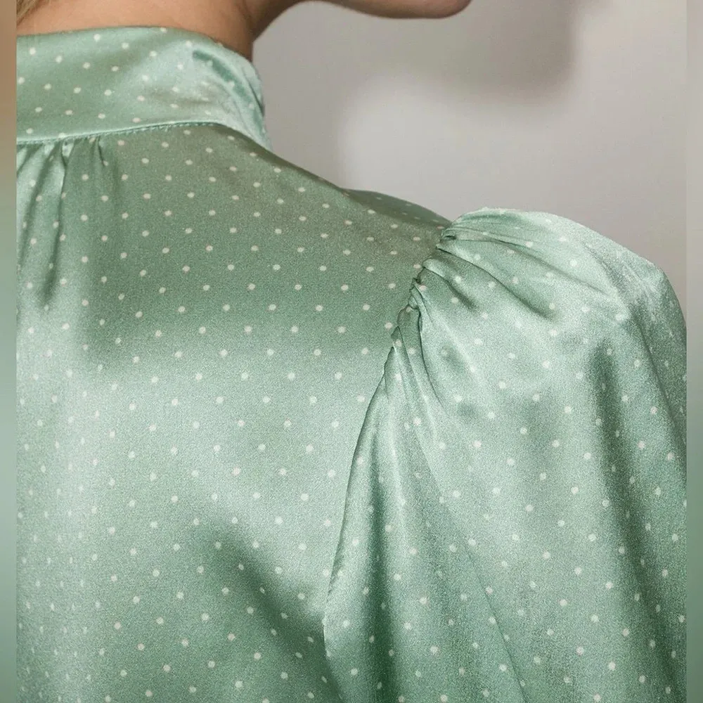 Reformation Samuel LS Mint polka dot mini dress  fall cottagecore 100% silk - Image 7