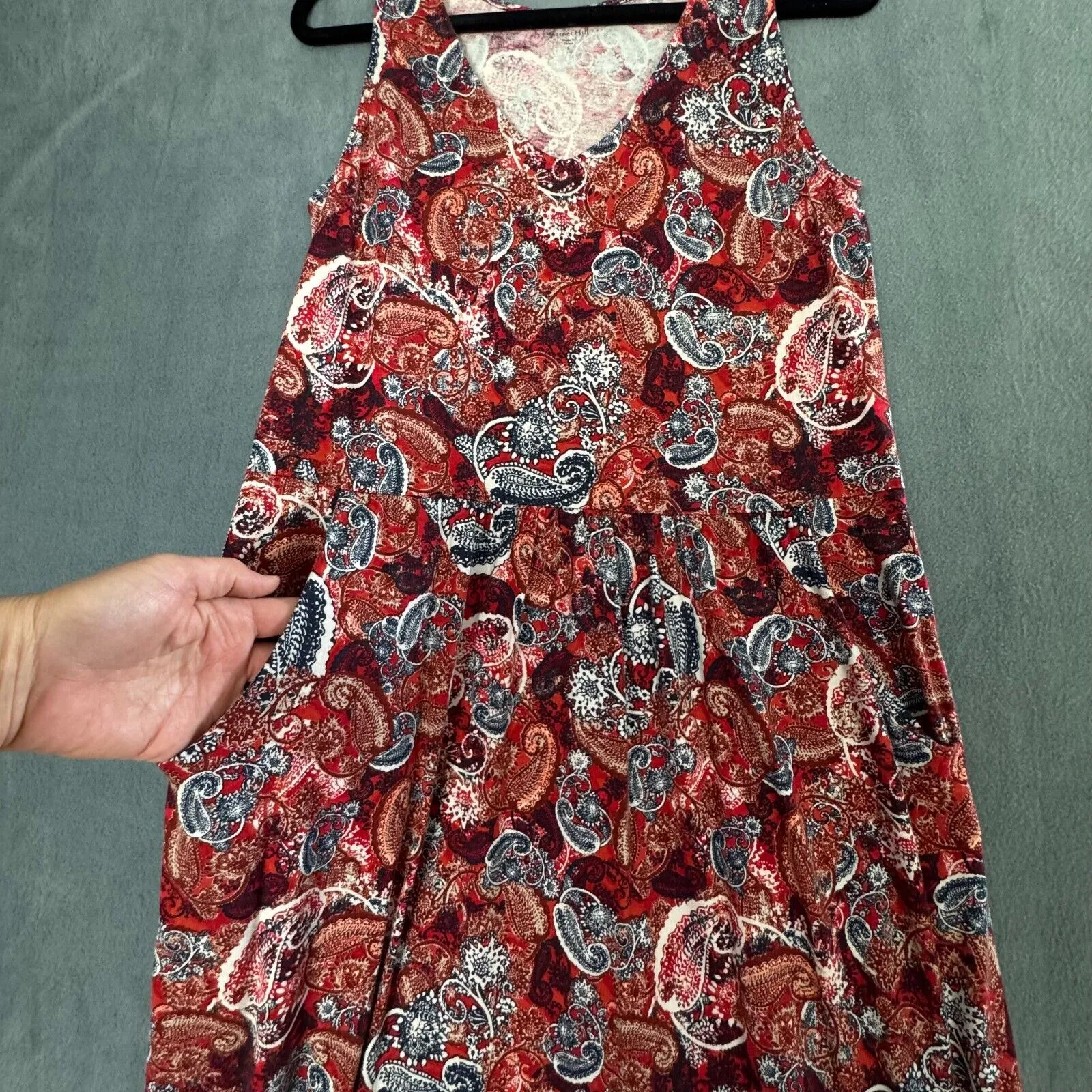 Garnet Hill Dress Small Paisley Print Organic Cotton Maxi Sleeveless Pockets Red - Image 5