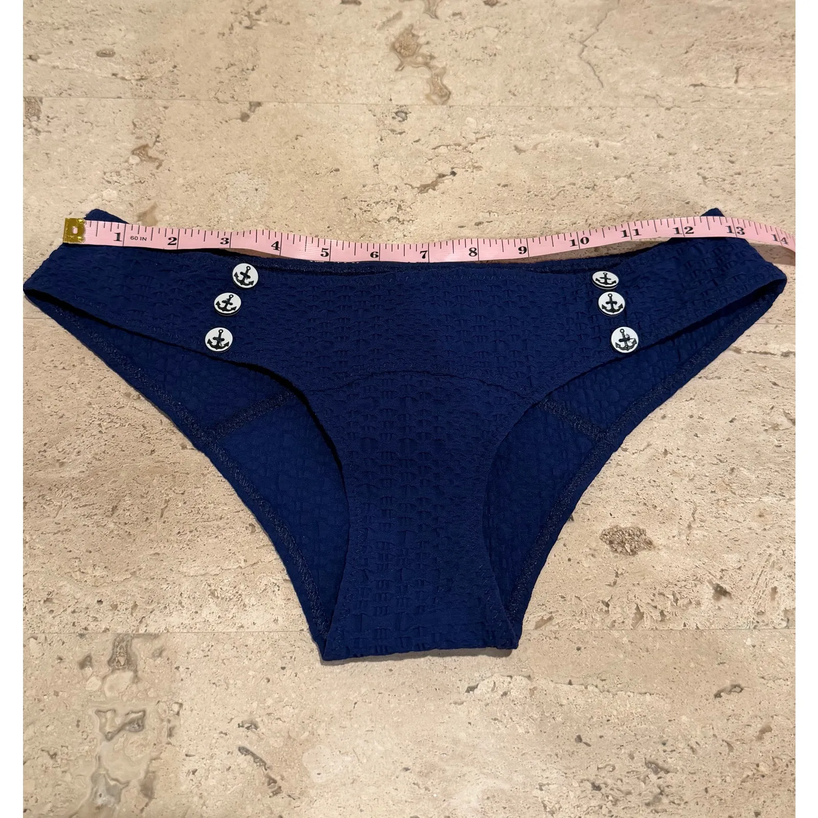 Lisa Marie Fernandez Bikini Bottom Womens Small Navy Textured Nautical Swim Blue - Image 5