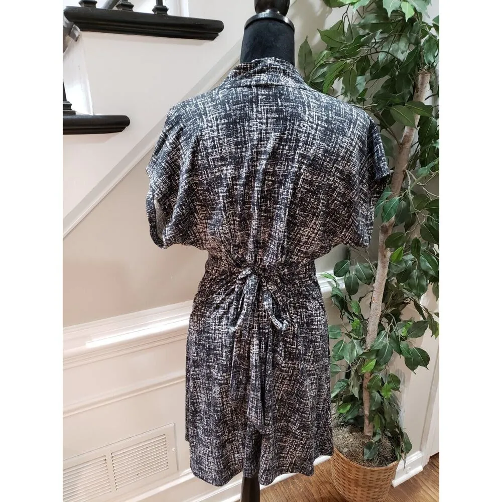 As U Wish Womens Black & White Polyester V-Neck Short Sleeve Knee Length Dress L - Image 7