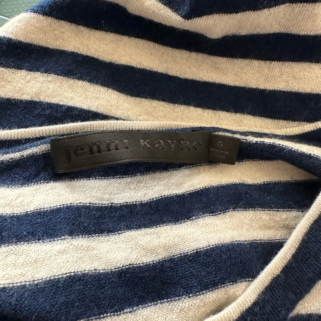 Jenni Kayne merino wool Mercer crewneck sweater navy cream stripe size small - Image 2