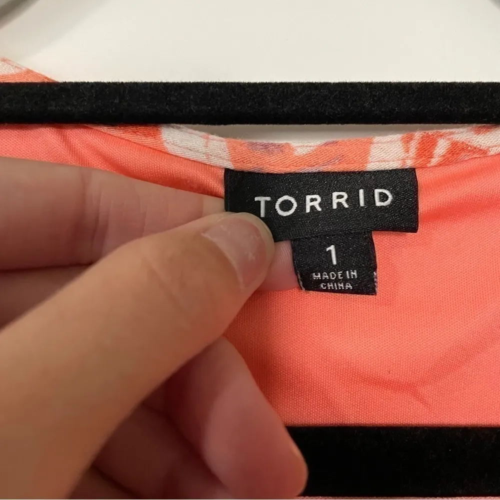 Torrid Lace Up Tea Length Dress - Crinkle Gauze Floral Coral - Image 9