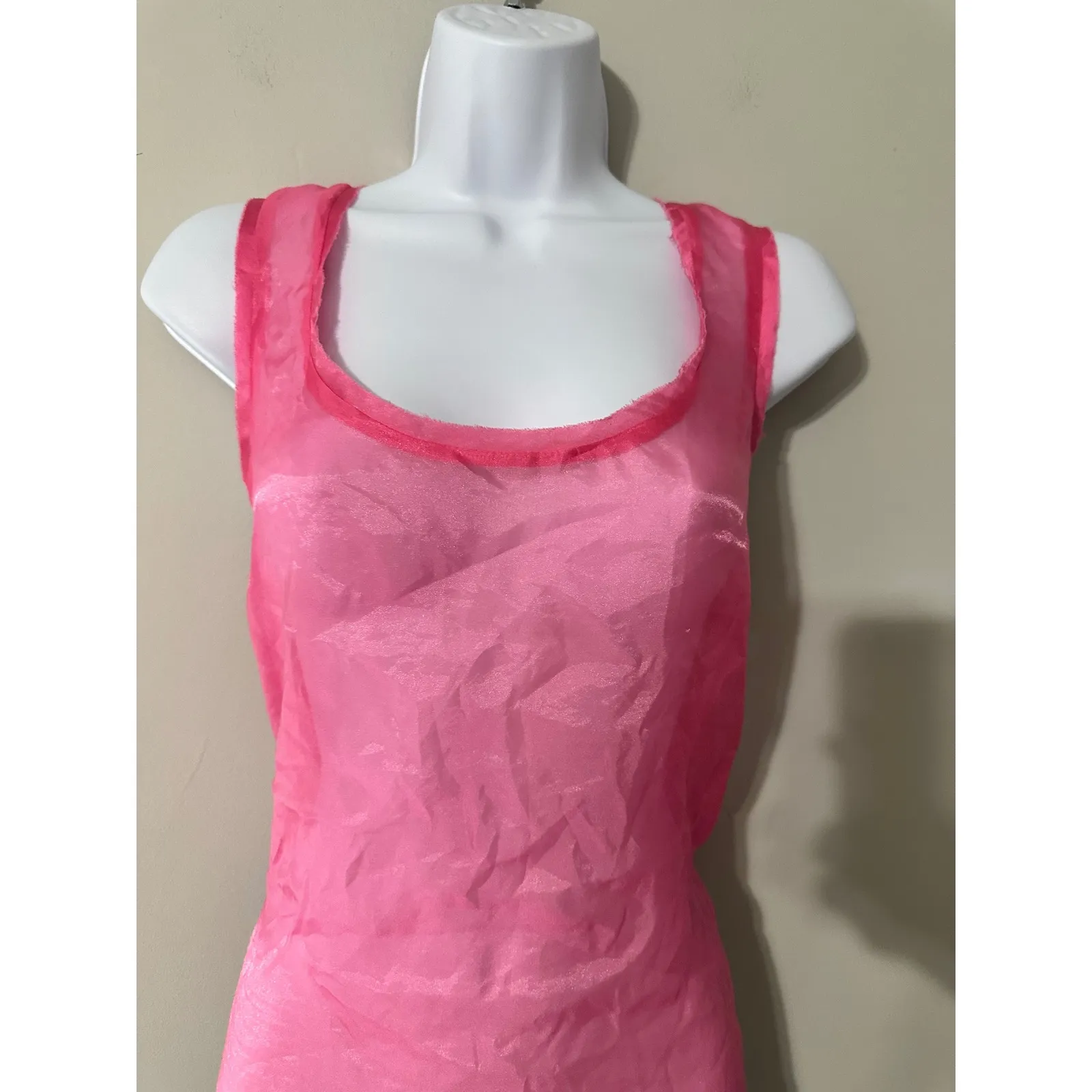 Liu Jo Pink Sheer‎ Ruffle Trim Tank Top Sleeveless Summer Layering Size S - Image 3