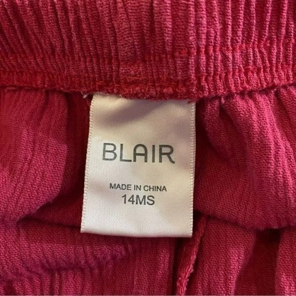 Vtg 90s Y2K Blair Casual Pull-On Crinkle Cropped Tapered Pant Hot Pink 14MS - Image 4