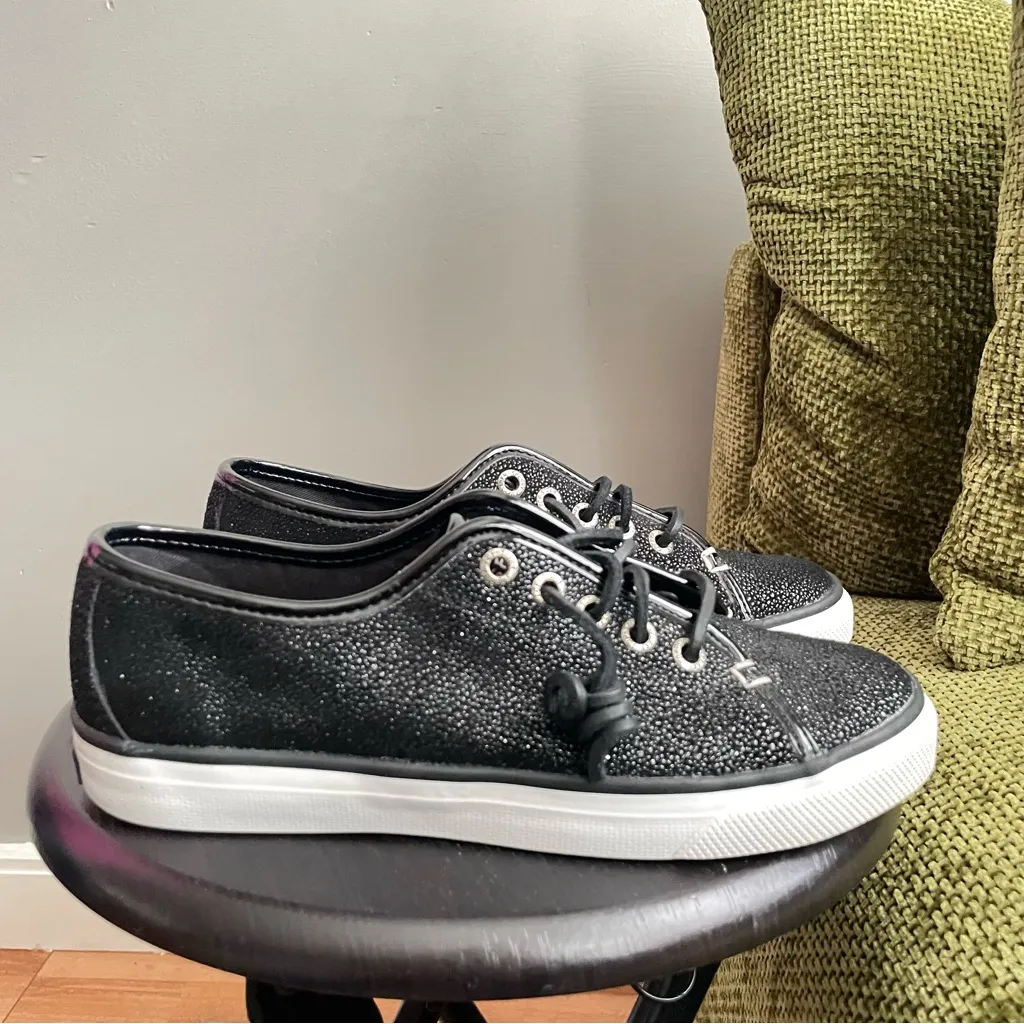 Sperry Seacoast Black Boat Shoe Black Sparkle - Image 5