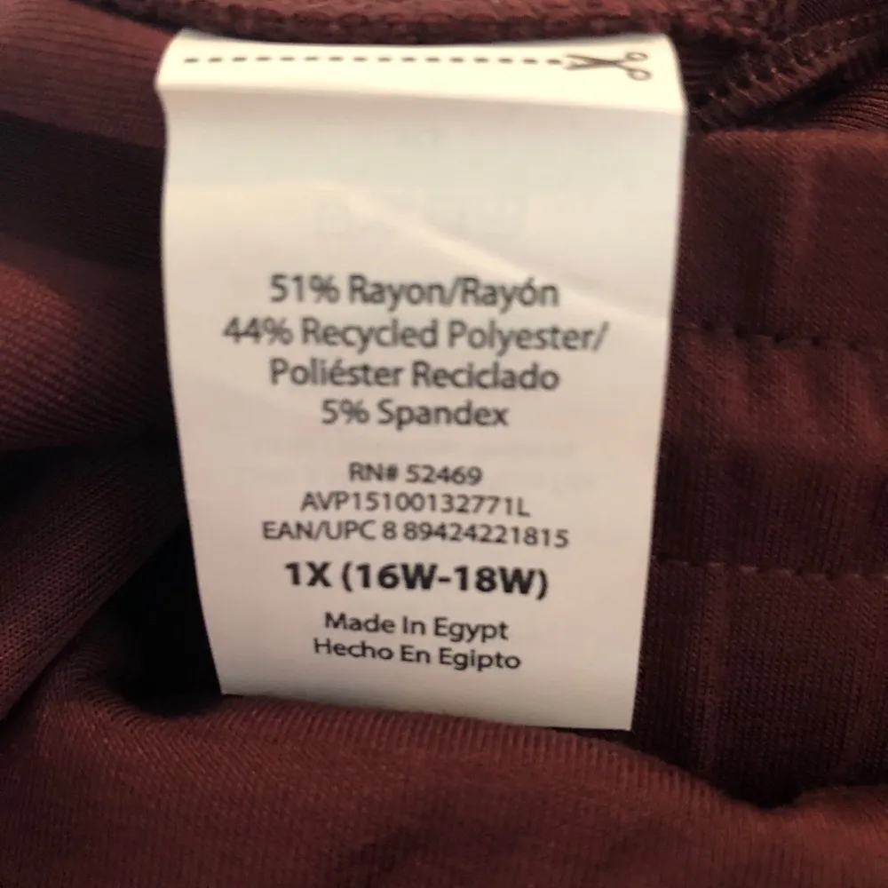AVIA Pull On Athlesure Pants Size 1X 16W-18W Womens Side Pockets Burgundy New - Image 9